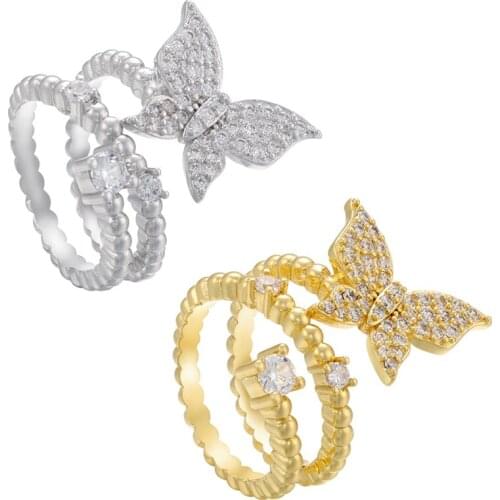 ZHUKOU 1 piece Exquisite gold/silver color butterfly women rings 2020 trend CZ crystal rings for women fashion Jewelry VJ33