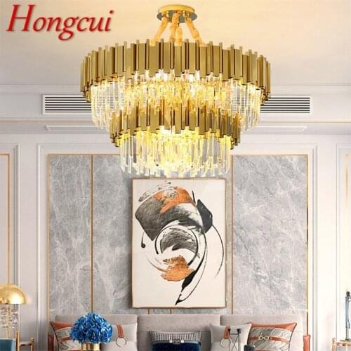 Hongcui Gold Chandelier Crystal Pendant Lamp Postmodern LED Light Fixture for Home Living Dining Room
