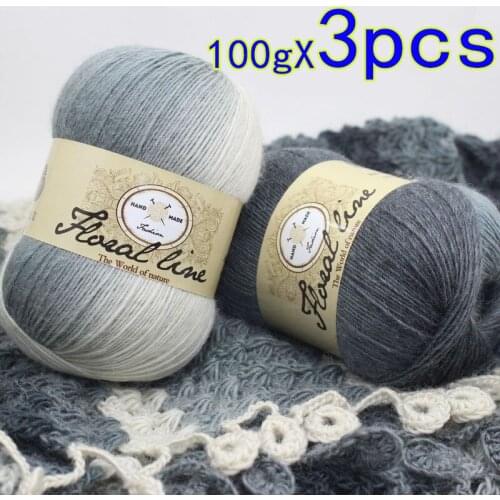 100gX3pcs Rainbow Cashmere Hand-knitted 100% Cashmere Yarn Wool Gradient color Knitting Yarn Ball Scarf Wool Yarny Baby