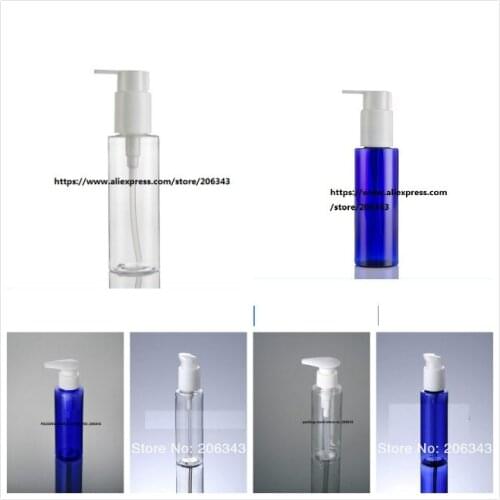 100ml TRANSPARENT/BLUE PLASTIC PET BOTTLE with white pump for lotion/emulsion/serum/shampoo/foundation/cosmetic packing