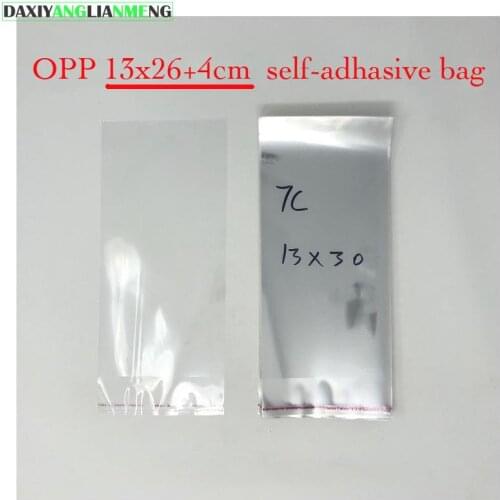 500pcs/lot 13x26+4cm clear OPP PVC self adhesive packaging bags for magazines, newspapers, photos, CDs, bread, popcorn, nuts