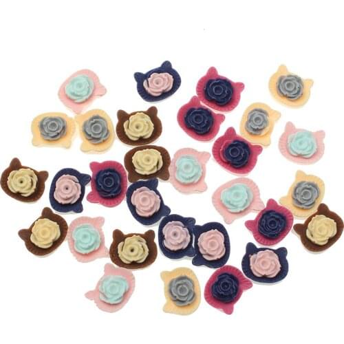 100Pcs Mixed Resin Cats With Flowers Decoration Crafts Kawaii Bead Flatback Cabochon Fridge Magnet Scrapbook DIY Accessories