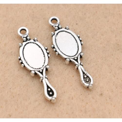 30pcs Antique Silver Plated Mirror Charms Pendants Jewelry Making Bracelet Findings Crafts Accessories 27x10mm