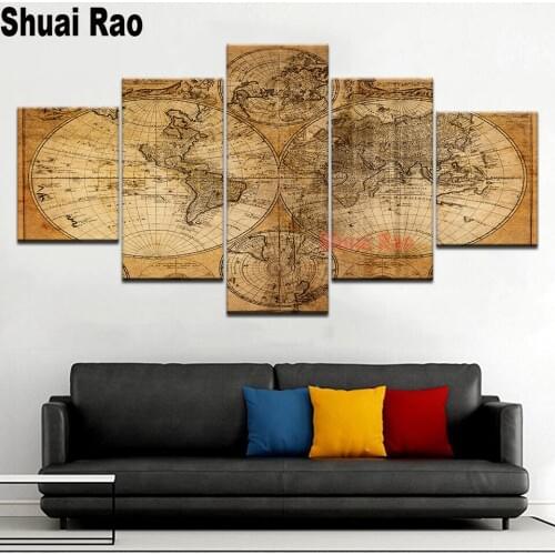 5d diamond painting 5 pieces classical world map diy full square drill embroidery round diamond mosaic DIY Retro office wall dec