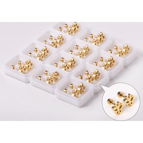 Butterfly Fashion Stainless Steel Gold Color Earrings for Women Girl Screw Type 12 Pairs/Lot Tiny Stud Earring Party Gift