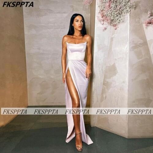 High Slit White Long Prom Dresses 2021 New Spaghetti Straps Strapless Floor Length Party Formal Gowns Women Plus Size Prom Dress