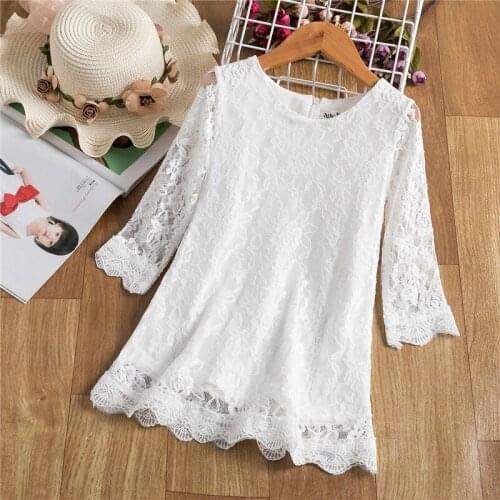 White Girls Ceremony Dress Lace Wedding Dress for Girls First Communion Event Gown Half-sleeve Girls Party Dress 3-8T Kids Wear