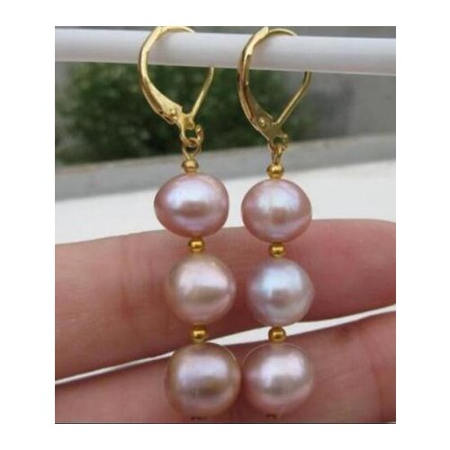 Free shipping A pair of natural bizarre pink purple pearl earring 14K/20 YELLOW HOOK