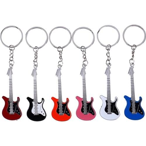 Mini Metal Classic Electric Guitar Keychain Key Car Chain Guitar Key Ring Musical Instruments Pendant For Man Women 6Colors
