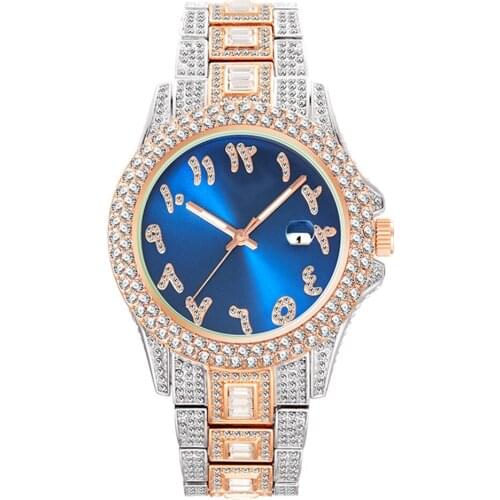 Top Brand Diamond Waterproof Quartz Arabic Numerals Mens Watches Luxury Large Dial Calendar Hip-Hop Wrist Watches Relogio