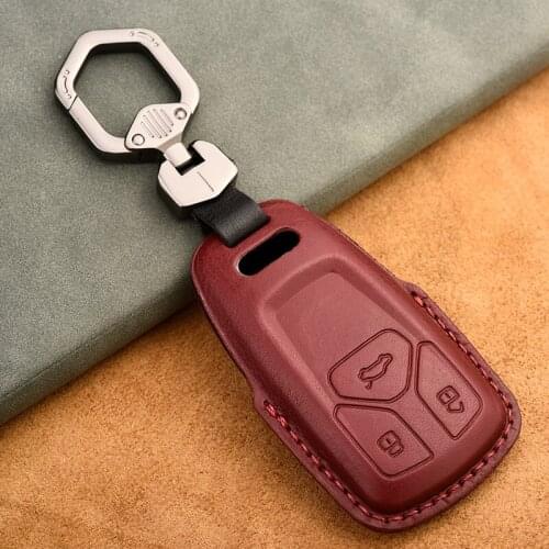 Genuine Leather Car Key Case Cover for Audi Accessories A4 A5 S4 Q7 SQ7 TT RS Smart Key Fob Protetor Holder Shell Bag Keychain