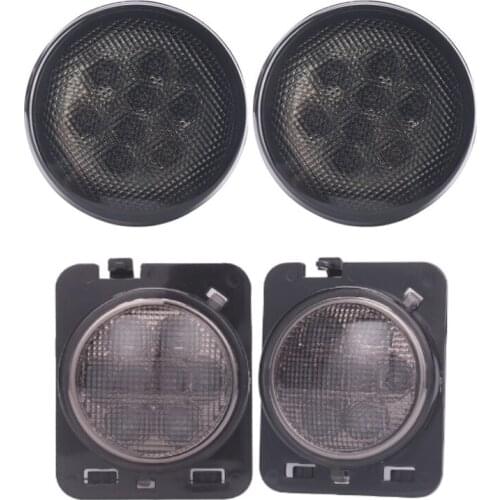 Smoke Lens LED Front Grille Turn Signal Light Side Marker Fender Light Assembly Kit for Jeep Wrangler JK 2007 2008 2009-2017