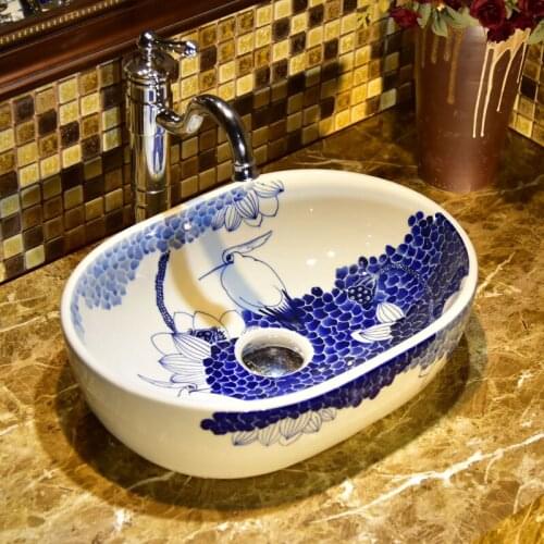 Europe style chinese washbasin sink Jingdezhen Art Counter Top ceramic wash basin bathroom sink
