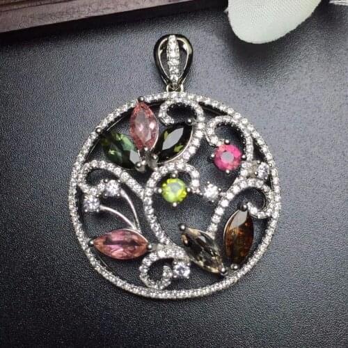 Fine Jewelry Real 925 Steling Silver s925 100% Natural Tourmaline Gemstones Female Pendant Necklaces Christmas Gift