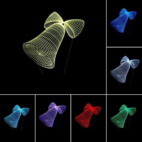 Bells 3D Lamp Illusion LED Night Light for Bedroom Xmas Home Decoration Gifts for Kid Children Birthday Party Decor Lights