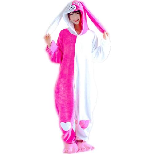 Angela Kigurumis Cartoon Pijamas Animal Overall Pink Bunny Onesies For Adults Women Girl Pajama Flannel Rabbit Sleep Wear Suit