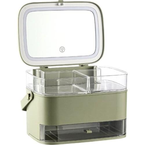 Cosmetic Storage Box With mirror and LED light Desktop Makeup Organizer Storage Case Dust-Proof Drawer Type Organizer Cosmetics