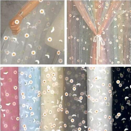 Small Daisy Mesh Embroidery Lace Fabric Cloth DIY Curtain Dress Childrens Clothing Fabric Photo Background Decorate