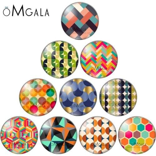 Fashion Colorful Geometry Patterns 10mm/12mm/14mm/16mm/18mm/20mm/25mm Round photo glass cabochon demo flat back Making findings