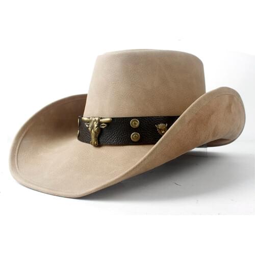 2019 New Fashion Men Western Cowboy Hat With Punk Leather Bull Band For Gentleman Beach Sun Sombrero Hat