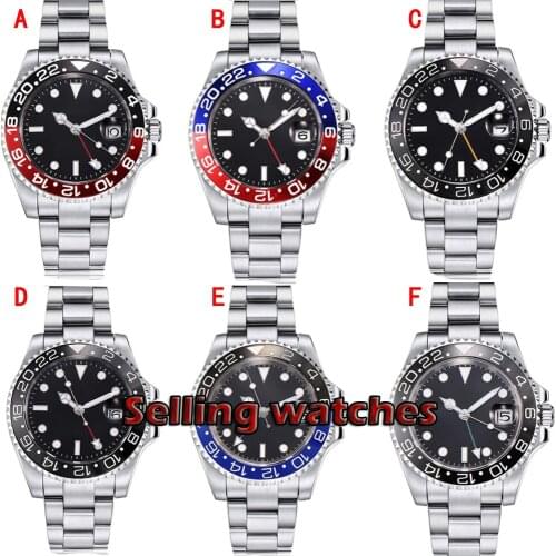 40mm Parnis Mechanical Watches Black Red Bezel GMT Diver Watch Full Stainless Steel Sapphire Automatic movement mens Watch