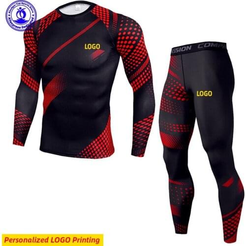 Personalize LOGO Mens Compression Sportswear Suits Gym Training Clothes Workout Jogging Sports Set Running Rashguard Tracksuit