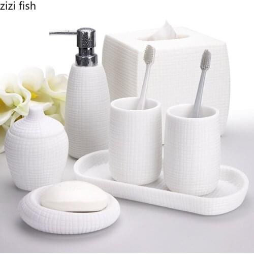 Minimalist White Ceramic Bathroom Accessories Set Soap Dispenser Mouth Cup Coaster Soapbox Nordic Porcelain Bath Supplies