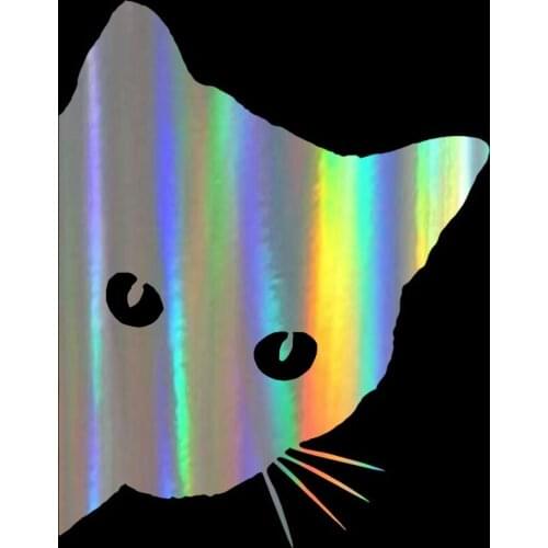 Window Sticker 12*15CM CAT FACE PEERING Funny window Decal Pet Cat Reflective Laser window Stickers Vinyl window Styling