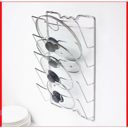Stainless Steel Pot Rack 5 Layer Wall-mounted Pan Pot Rack Lid Rack Stand Spoon Holder Anti-fall Drying Pan Rack Kitchen Tool