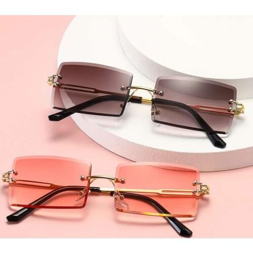 Fashion Rimless Retro Sunglasses Women Brand Designer Gradient Sun Glasses Shades Cutting Lens Ladies Frameless Eyeglasses
