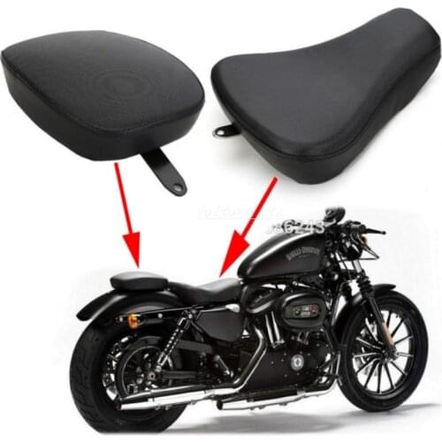 Motorcycle Front Driver Solo Seat+Rear Passenger Pad For Harley Sportster XL1200 883 72 48 Black