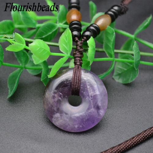 Popular Natural Gemstone Round Donut Shape Pendants Necklace Classic Jewelry Party Gift(Amethyst / Crystal / Rose Quartz)