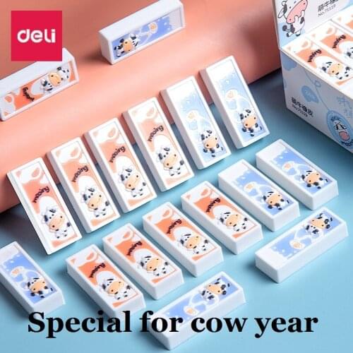 2Pcs Cartoon Cows Erasers Pencil Rubber Special Chinese Cow Year 2D Stereoscopic Students Homework Draw Test Art Class 71119