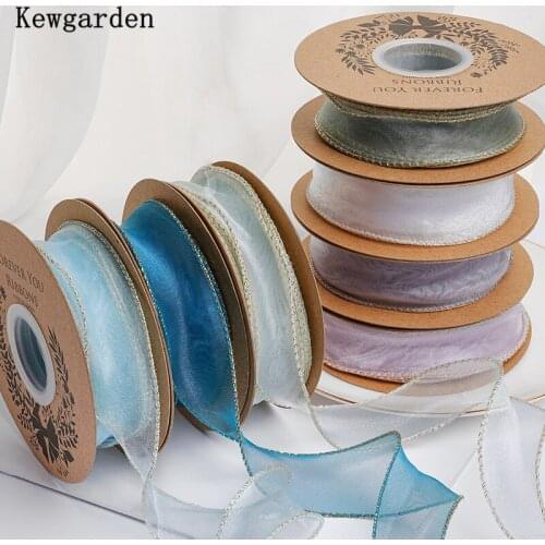 Kewgarden Gift Flower Packing Riband Gold edge Wave Organza Ribbon 1-1/4" 30mm Handmade Tape DIY Hair Bow Accessories10 Yards