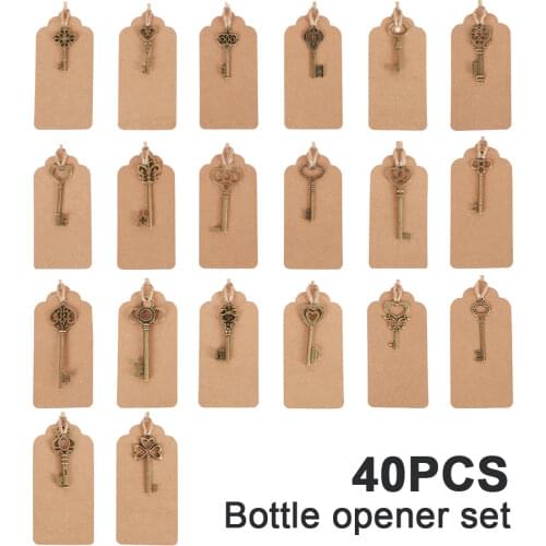 Mixed 40pcs Wedding Souvenirs Skeleton Bottle Opener + Tags vintage Wedding Favors and Gifts for Guest Party decoration Favors