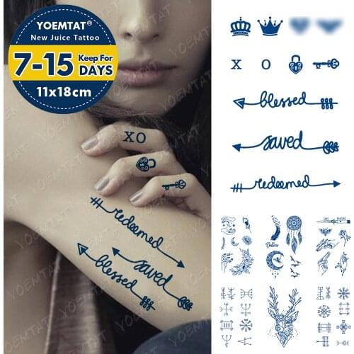 Juice Ink Tattoos Body Art Lasting Waterproof Temporary Tattoo Sticker Mini Text Crown Bird Tatoo Arm Fake Line Old School Tatto
