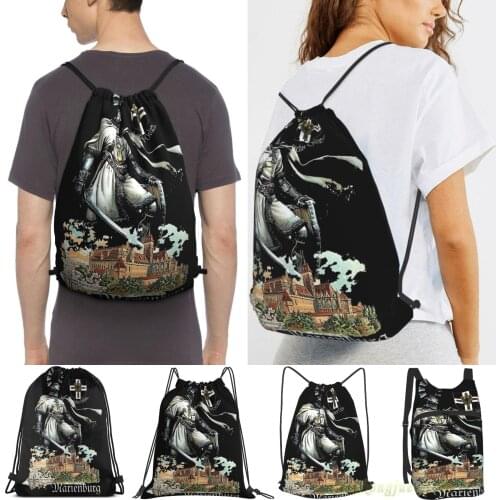 Teutonic Knight With Coat Of Arms And Marienburg Castle Men Travel Sports Gym Bag Women Drawstring Bags Sackpack Backpack