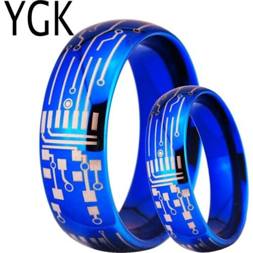 YGK JEWELRY Blue-Color Wedding Rings Lovers Tungsten Carbide Romantic Ring Engagement Jewelry Circuit Board Ring for Couples