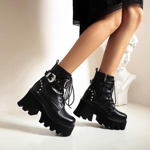 Women shoes 2021 platform boots gothic Ankle platform boots for women Black brown 35-44