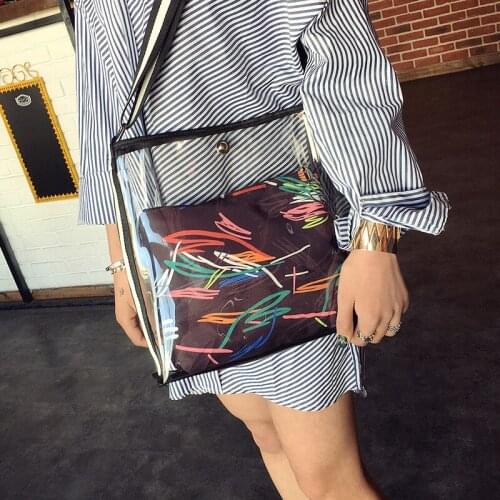 2021 Nwe Women Transparent Fashion Beach Bag Female Two in one High Quality Shoulder Bag Large Summer Comfortable Clear bag