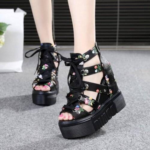 2021 Hot Print Leisure Wedges Womens Shoes new Summer Shoes Women Sandals Platform Shoelaces High Heels Casual Shoes Woman