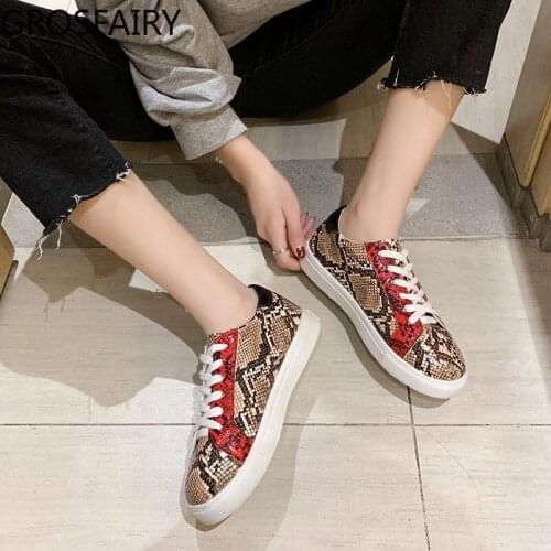 New Womens Fitness Shoes Shoes PU Surface Womens Shoes Snake Pattern Lace-up Flat Casual Single Shoes Womens Color Large Size