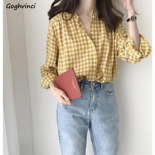 Shirts Women Plaid O-neck All-match Ulzzang Autumn Students Long Sleeve Retro Teens Tops Cozy Classy New Arrivals Hot Mujer Ins