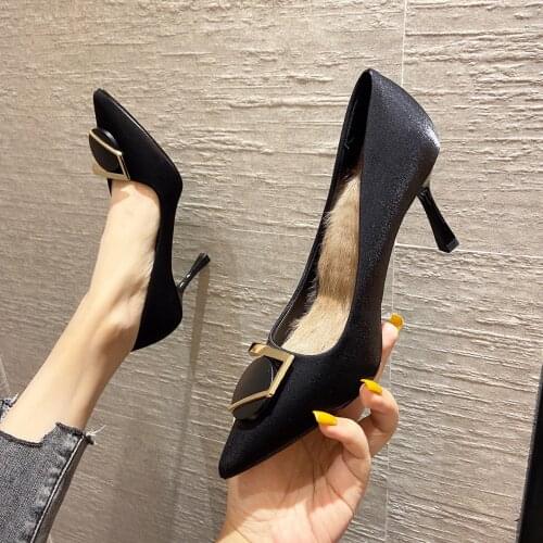 French girl 6CM/8CM high heels net red stiletto heel 2021 spring new womens shoes pointed toe single shoes black