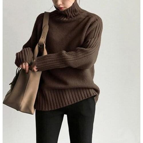 Women Knitted Turtleneck Sweater Casual Basic Pullover Autumn Winter Jumper Batwing Long Sleeve Loose Tops