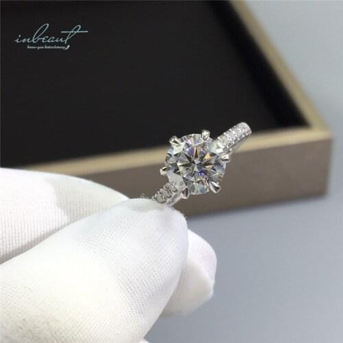 Inbeaut 925 Silver 1 ct Round Stone Paved Excellent Cut D Color Pass Diamond Test Moissanite Wedding Ring for Women Fine Jewelry