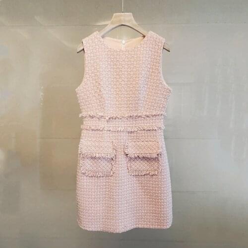 New Arrival Runway Luxury Sweet Lovely Tassel Tweed Ladies Vintage Woolen Slim Elegant Womens Vest Office Dress Vestidos