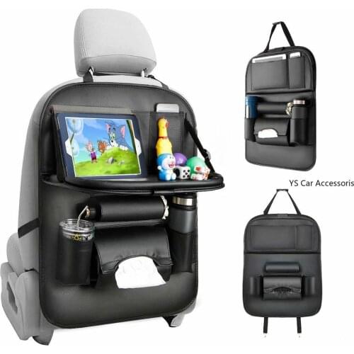 1* Car Seat Back Organizer PU Leather Kick Mat Storage Bag Foldable Car Seatback Table for Tablet Tissue Bottle Car Trip for Kid