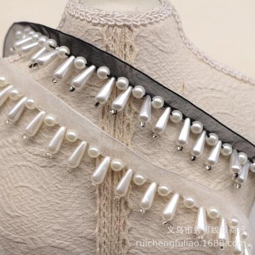 10Yard Ribbon Edged Water Drops Handmade Beading Lace Tassel Pearl Ribbon DIY Clothing Sleeves Collar Accessories Wedding Supply