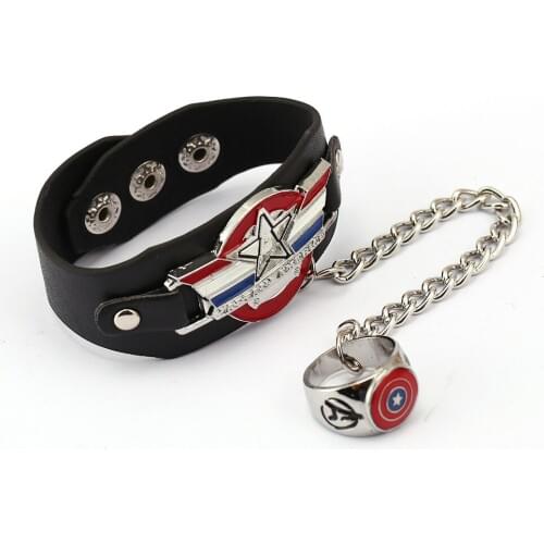 5PCS Superheros Captain America Punk Leather Bracelets Fashion jewelry Hip Hop Accessories Charm Bracelets One set HF11952